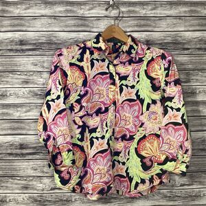 Lauren Ralph Lauren Shirt Womens Large Multicolor Petite Floral Paisley Vacation